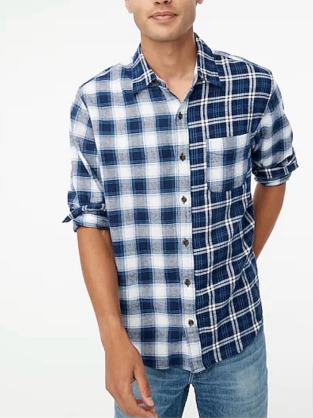 J.Crew NWT Flannel 100% Cotton Mixed Plaid Button Up Shirt Men's‎ Size M